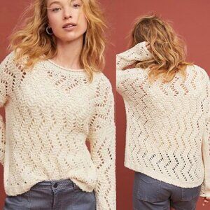 Anthropologie Akemi + Kin Sable Pointelle Sweater Bohemian Knit Size Small‎ Boho